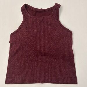 Lululemon Ebb to Street Womens 4‎ Crop Tank Top Burgundy Racerback Metallic